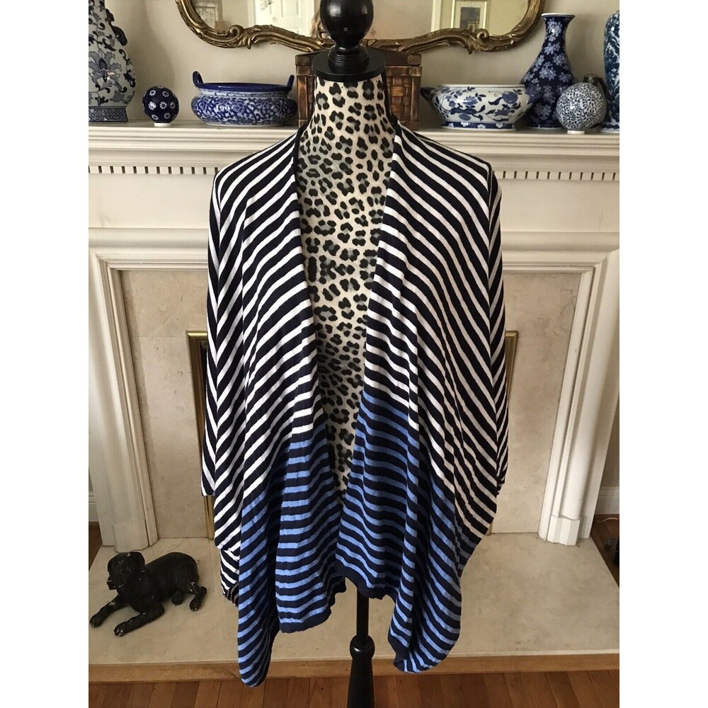 TALBOTS ONESIZE Coastal Nautical Blue White Striped Knit Shawl/Wrap Cotton Bld**